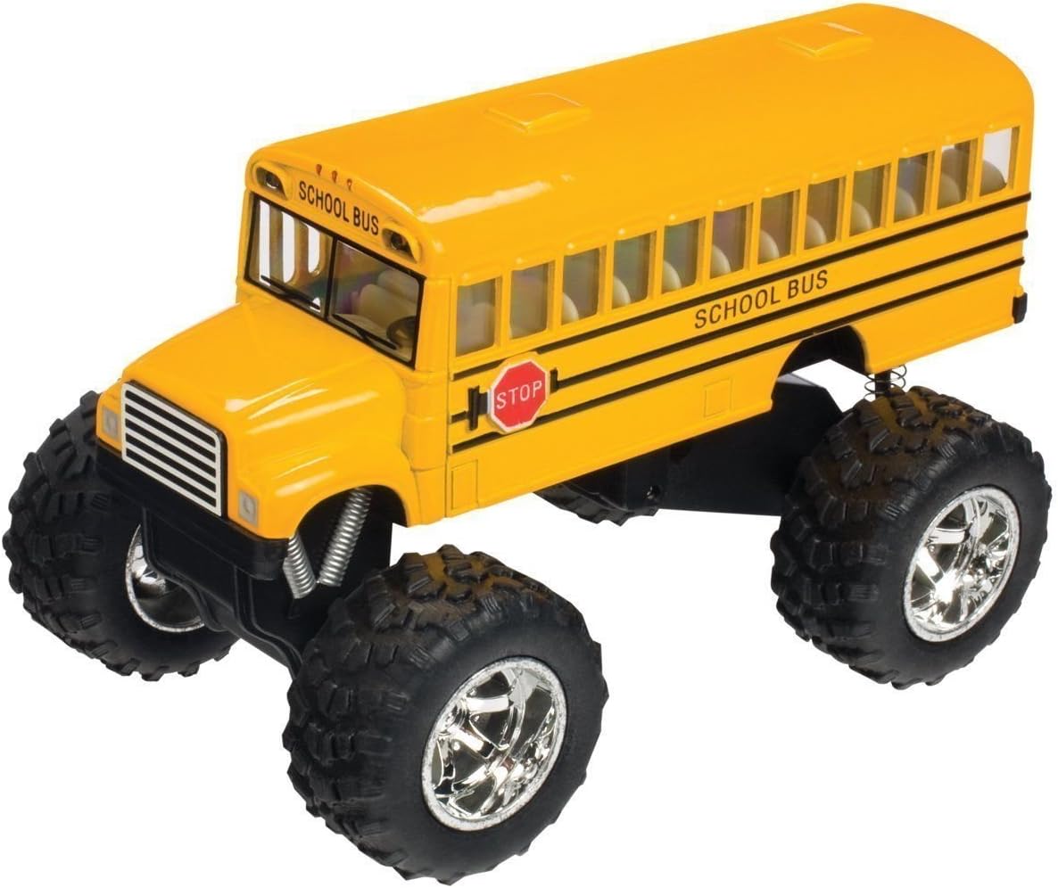 KinsFun 5" Monster School Bus Die Cast Metal Model, Pullback Action Toy Monster Truck