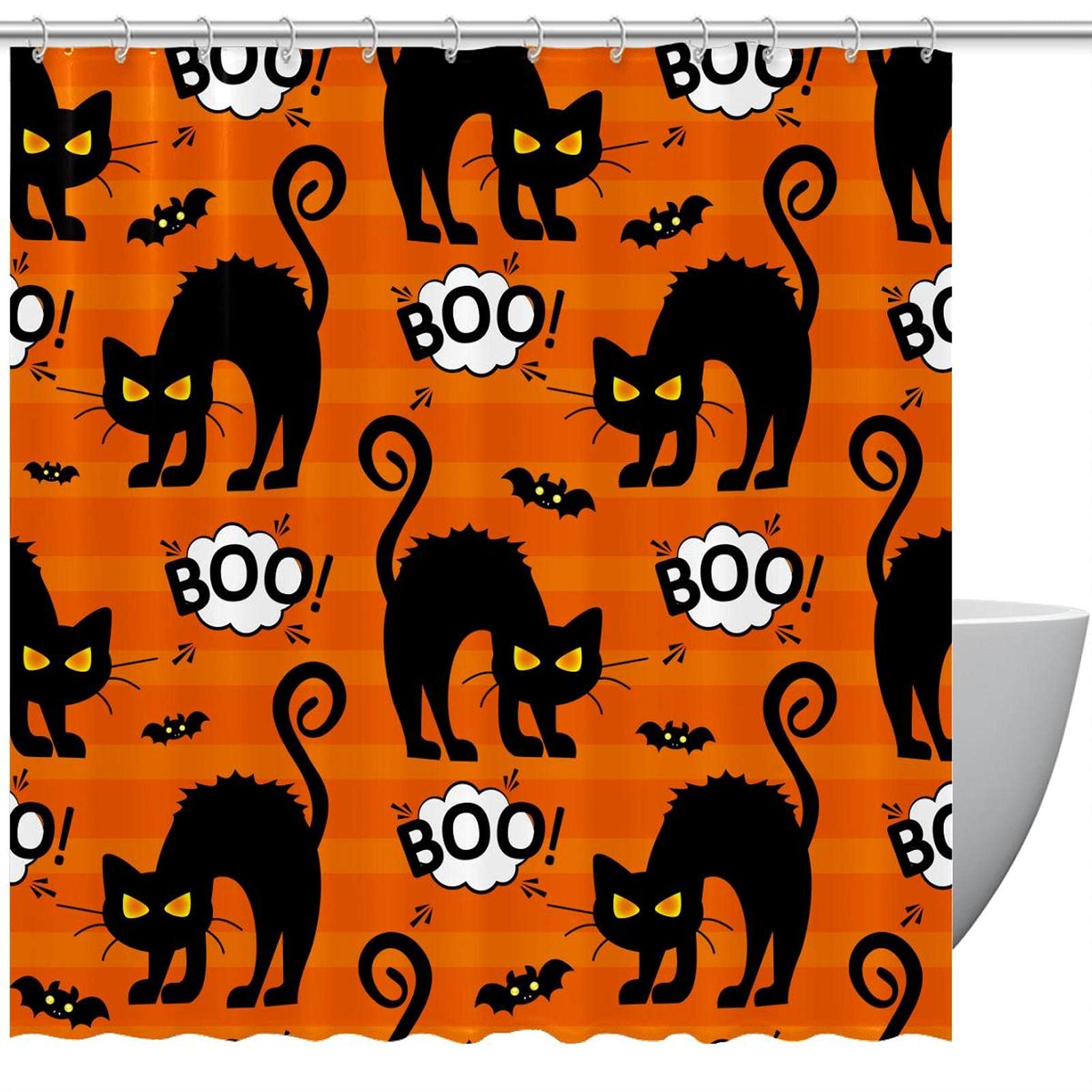 Rideau de douche Halloween Boo Cat pour une décoration festive réussie