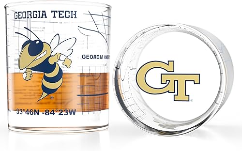 Georgia Tech - Juego de vasos de whisky (2 vasos de bola baja) – Contiene el logotipo de Georgia Tech Buzz a todo color y mapa del campus – Idea de