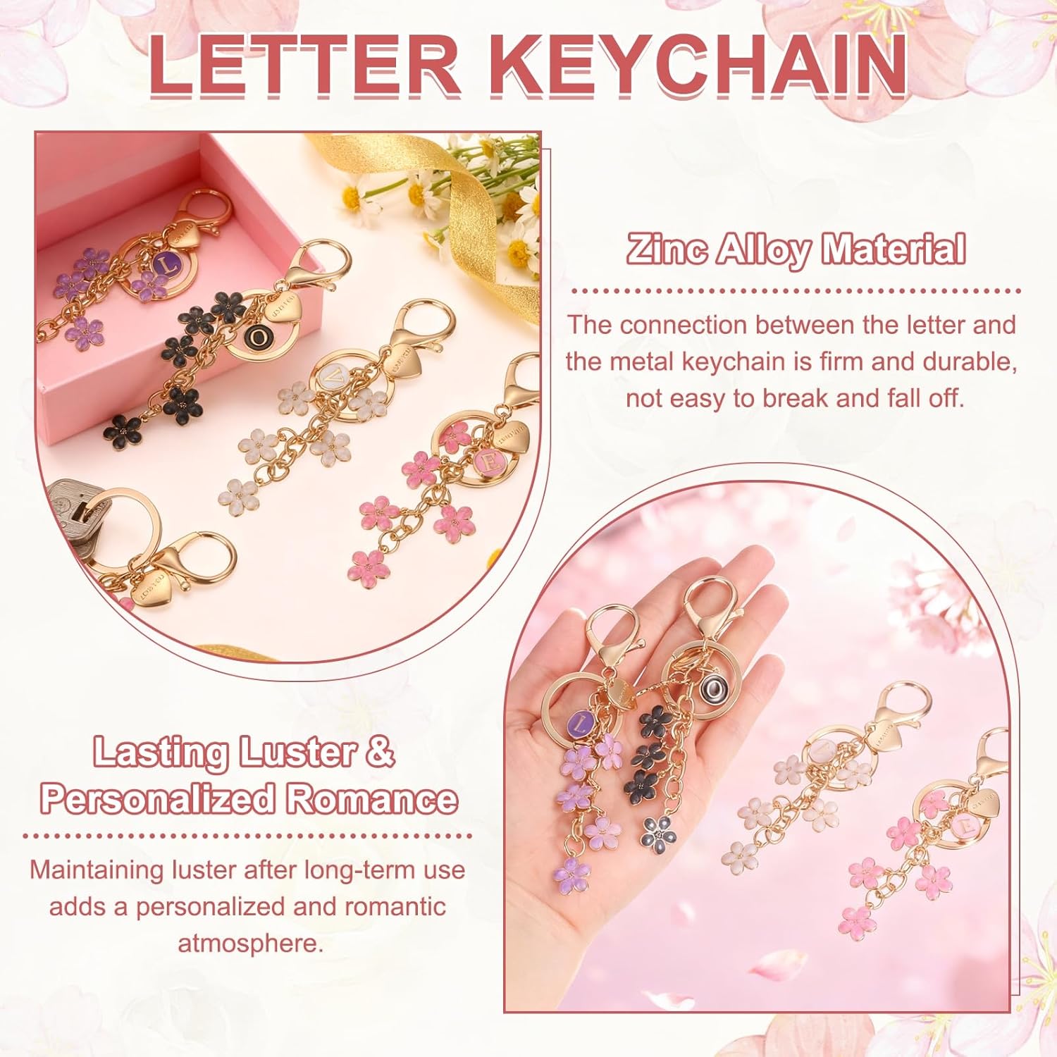 PATIKIL Initial Letter Keychain, Cute Flower Key Chain Women Bling Key Chains for Bag Backpack - Image 4