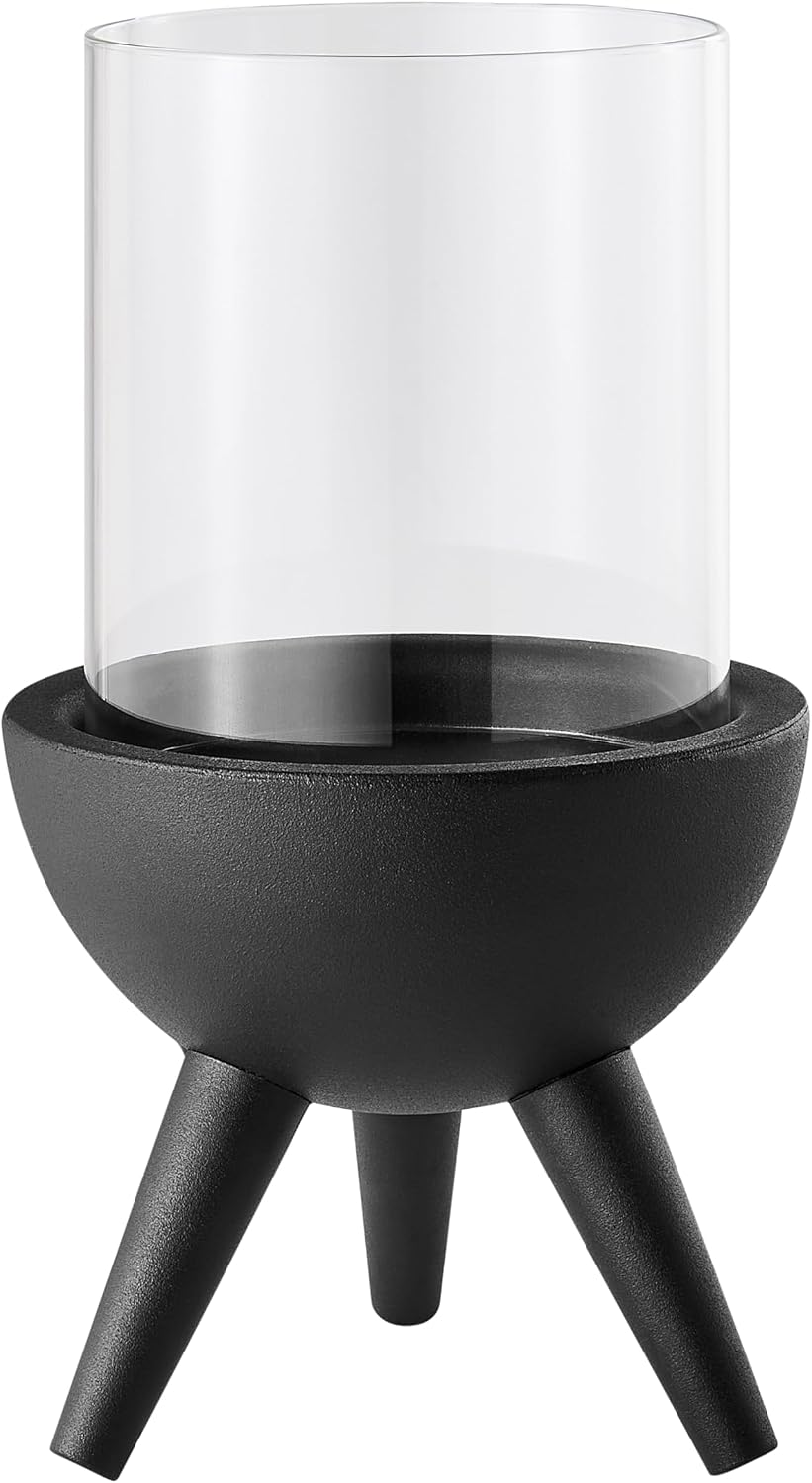 Molta Modern Black Metal Bold Pedestal and Glass Pillar Votive Candle Holder