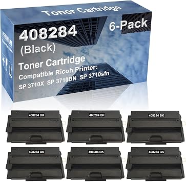 6-Pack Compatible High Capacity 408284 Printer Cartridge use for Ricoh SP 3710X SP 3710DN SP 3710sfn Printer Black