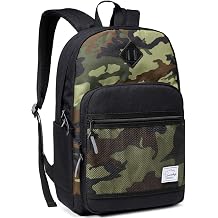 VASCHY School Backpack, Water Resistant Lightweight Casual Backpack for Men Women with Padded Laptop Sleeve Black & Camo