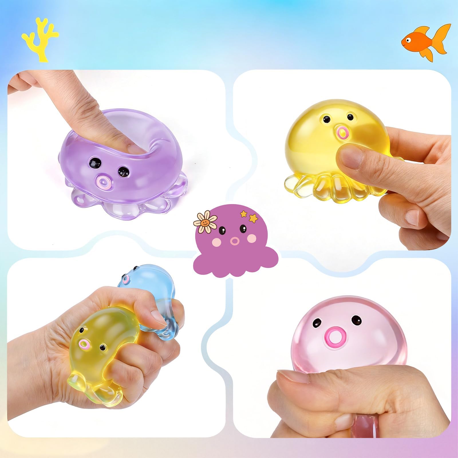 Set mit 4 Ballons, Octopus, bunt, Anti-Stress-Spielzeug, entspannendes Geschenk, für Party oder Klasse, für Erwachsene und Kinder