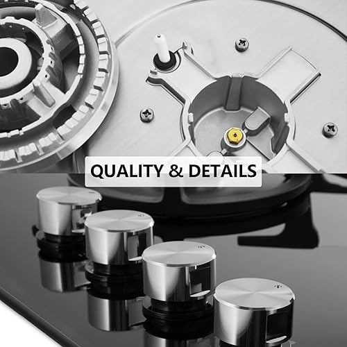 Miniatura 7 de Estufa de Cocina de Gas de 4 Quemadores 24 Pulgadas, Placa de Vidrio Integrada con Quemadores de Gas, Compatible con NG/LPG o Uso con Propano o Gas