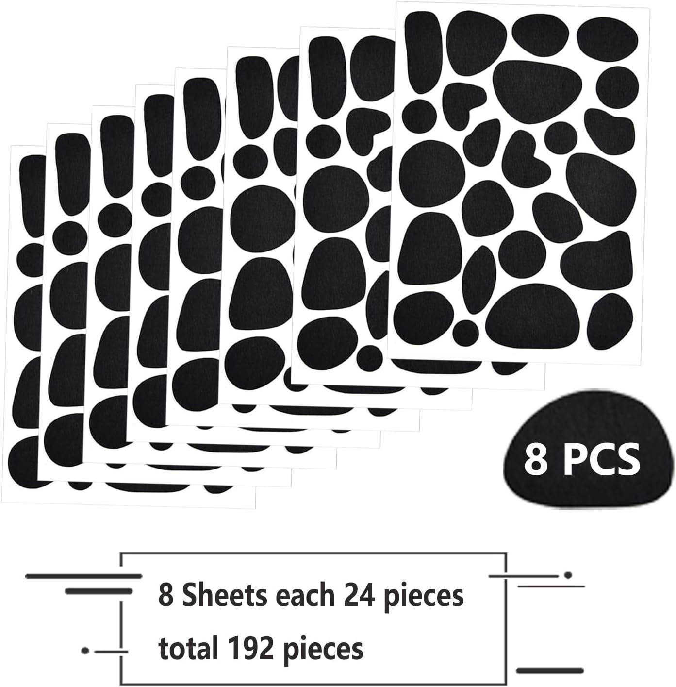 192 Pcs Black Adhesive Felt Spots,8 Sheets Black Felt Stickers for Halloween DIY, 101 Days of School DIY Dalmatian Costume Project,Holiday Decoration