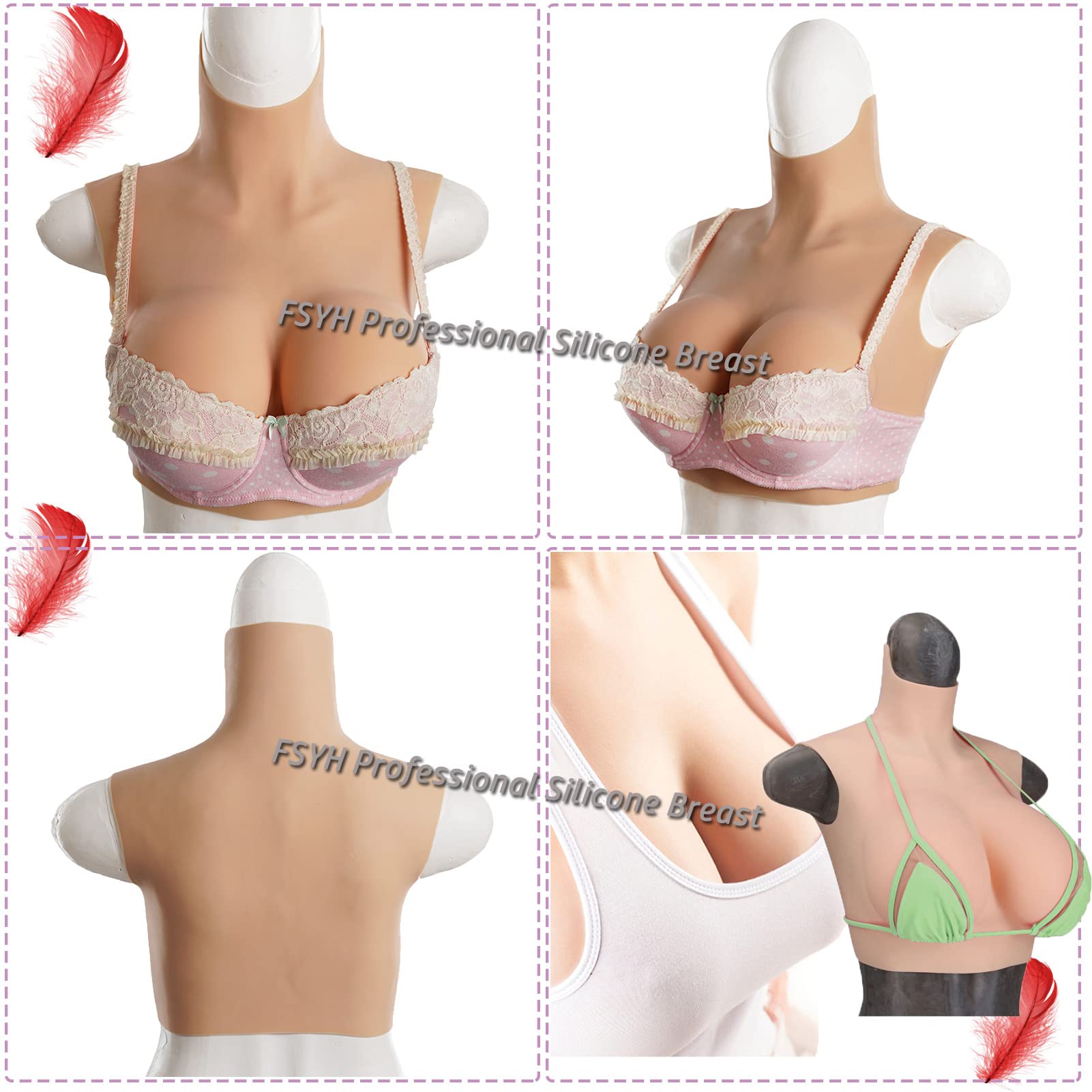 FSYH Tetas Postizas Pechos De Silicona Pechos De Cuello Alto para Travestismo MastectomíA TransgéNero Placa De Arrastre