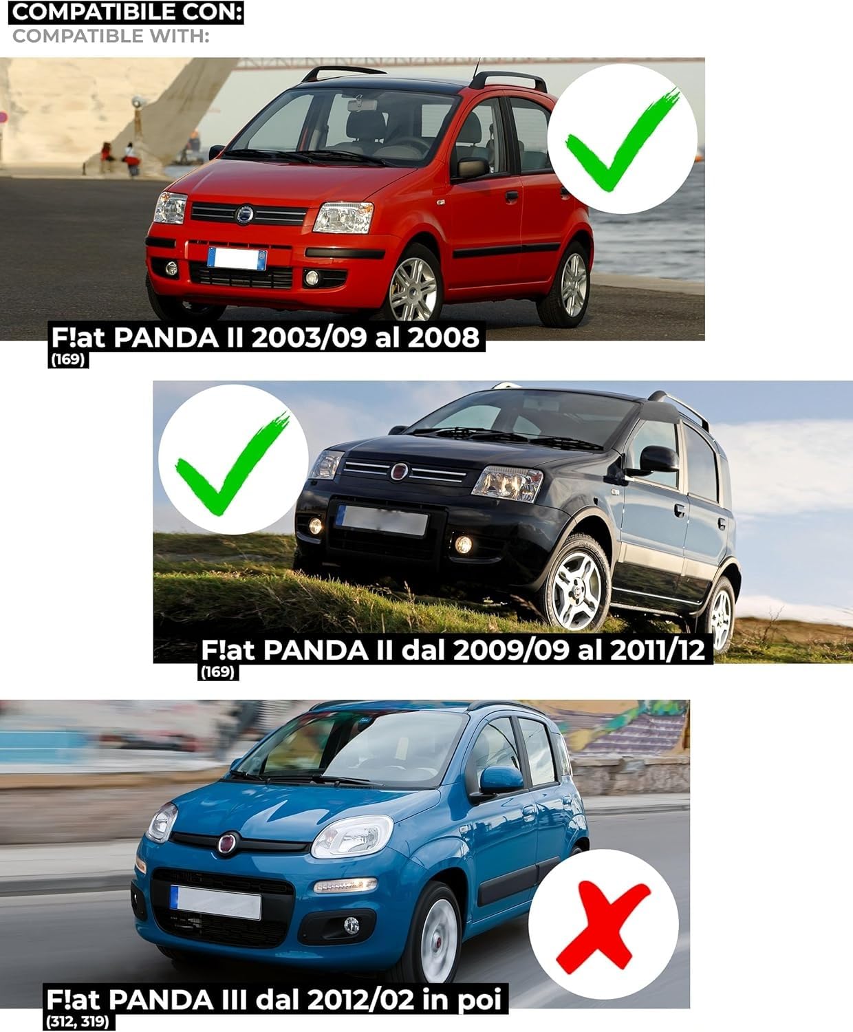 Mascherina 2DIN Adattatore Autoradio Cornice Stereo compatibile con FIAT Panda (169) dal 2003 al 2011 con Kit Fissaggio - Grigio