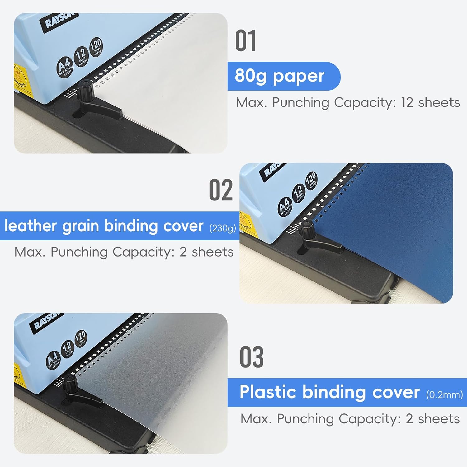 Rayson TD-130 Wire Binding Machine (Square Holes) Punch 12 Sheets/Bind 120 Sheets with Sturdy Metal Construction