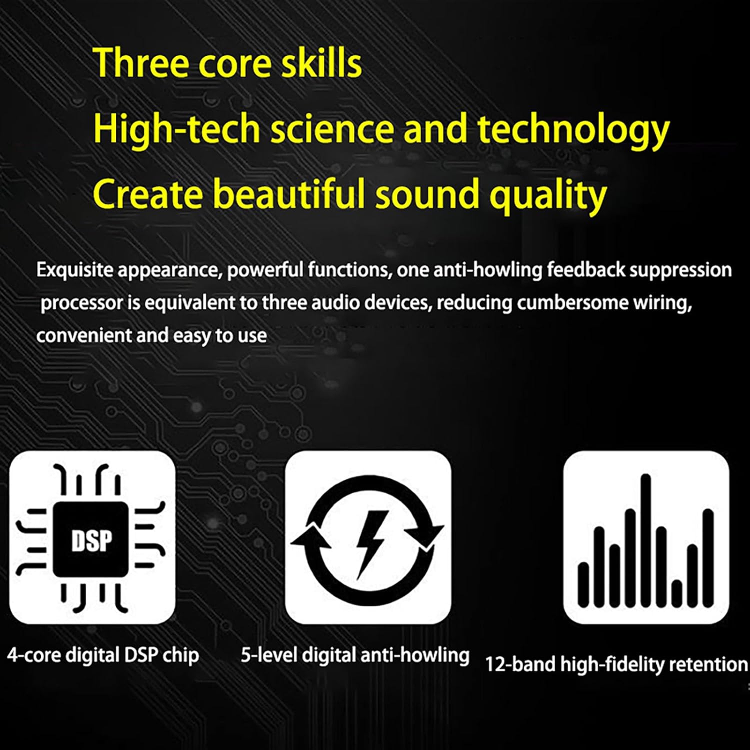 Professional Feedback Suppressor, 6-in-6 Out Microphone Anti-Howl Feedback Frequency Shifter, Level 5 Digital Anti-Squealing with 12 Segments High Fidelity Retention