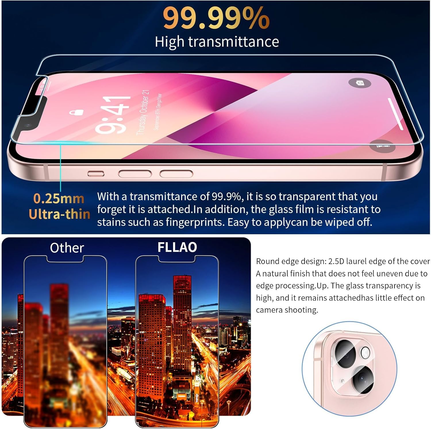 FLLAO 4 in 1 Cover per iPhone 13 Custodia con 2 Pellicola Vetro Temperato e 1 Fotocamera Protettiva, [Cuscino d'aria integrato] Morbido TPU Bumper Protection Cover iPhone 13, Rosa