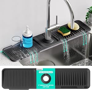 24 Inch Longer Faucet Mat for Kitchen Sink, 5° Slope Fast Se…
