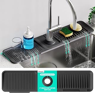 Snoquir 24 Inch Silicone Faucet Mat Kitchen Sink Splash Guard - 5° Slope Fast Self-Draining, Extra Long Sink Protector Mat