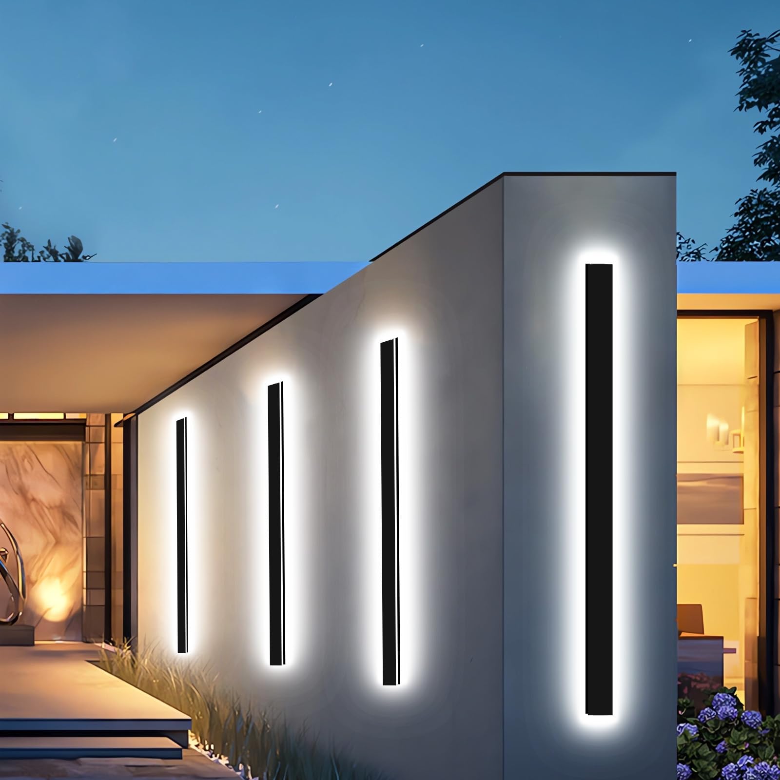 1Stück 80cm Außenwandleuchten, 3000K-6000K Dimmbare Außen LED Wandleuchte für Garage und Vordertür, Schwarz Lange Außenwandlampe IP65 Wasserdicht für Villa Schlafzimmer, Wohnzimmer Innen