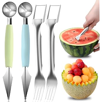 Melon Slicer Pack of 4 Watermelon Cutter Melon Cutter Fruit Cutter for Cantaloupe Papaya Dragon Fruit
