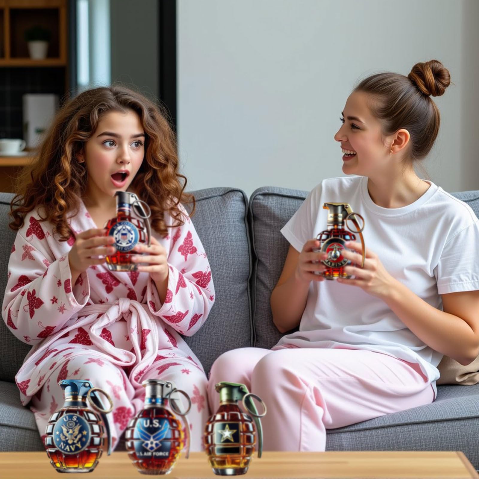 Military Hand Grenade Whiskey Bottle, 2025 New Engraved Hand-Grenade Shape Glass 300ml, Leak-Proof & Durable Whiskey Decanter Military Collection Veteran Gifts (C)