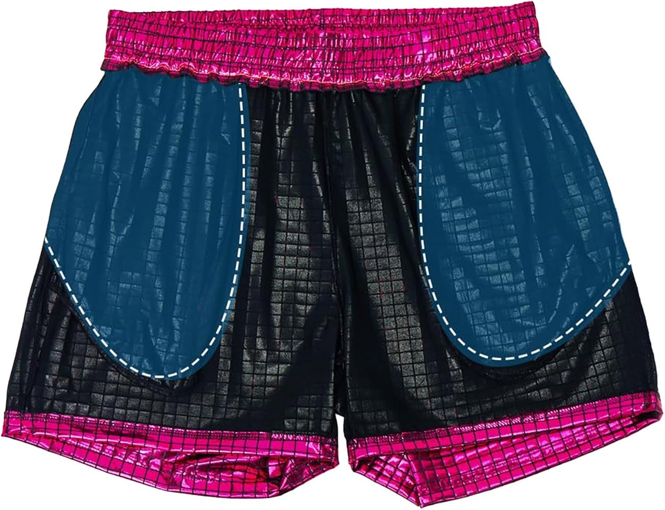 Pantaloncini da uomo in metallo lucido, per feste, oro, argento, con effetto lago through, O rosso., XXL