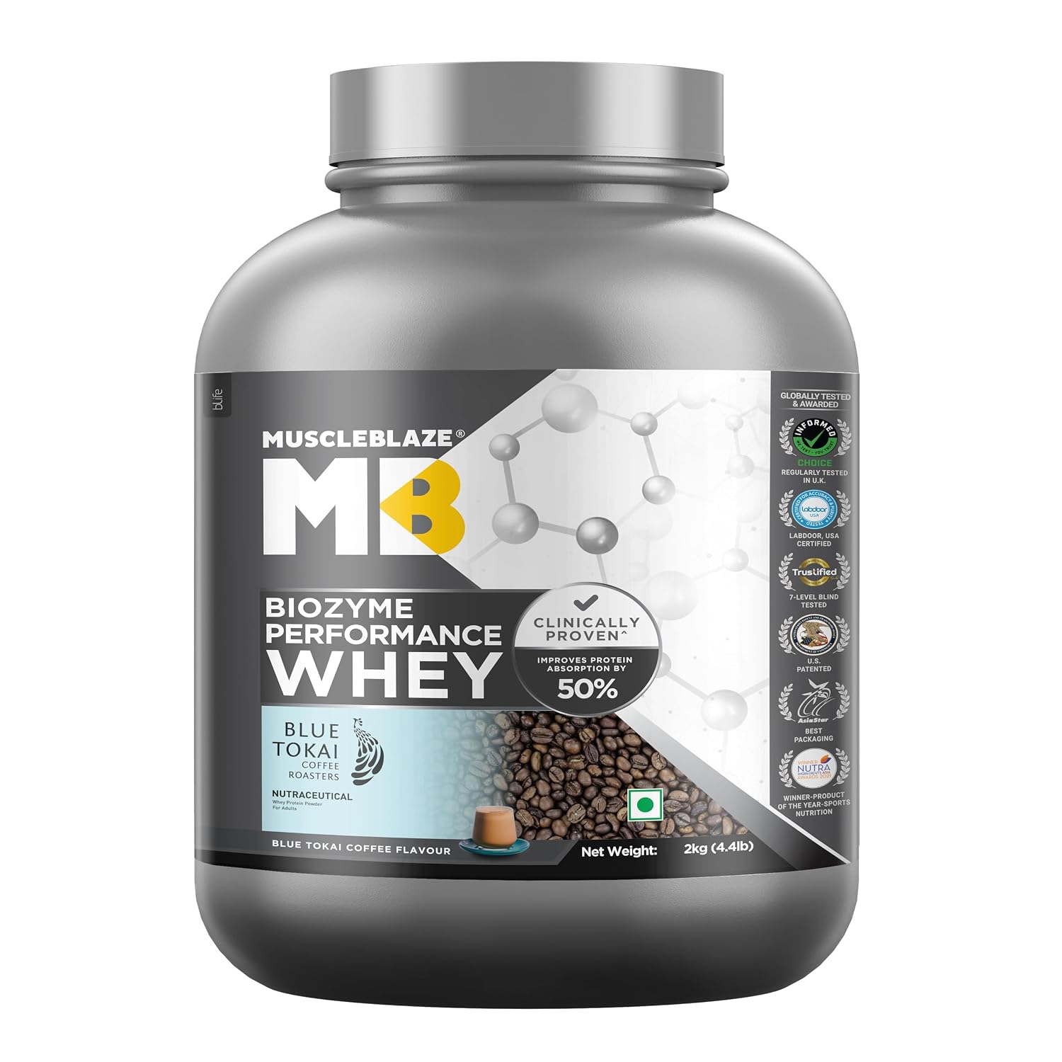 MuscleBlaze Biozyme Performance Whey Protein Powder, 2kg