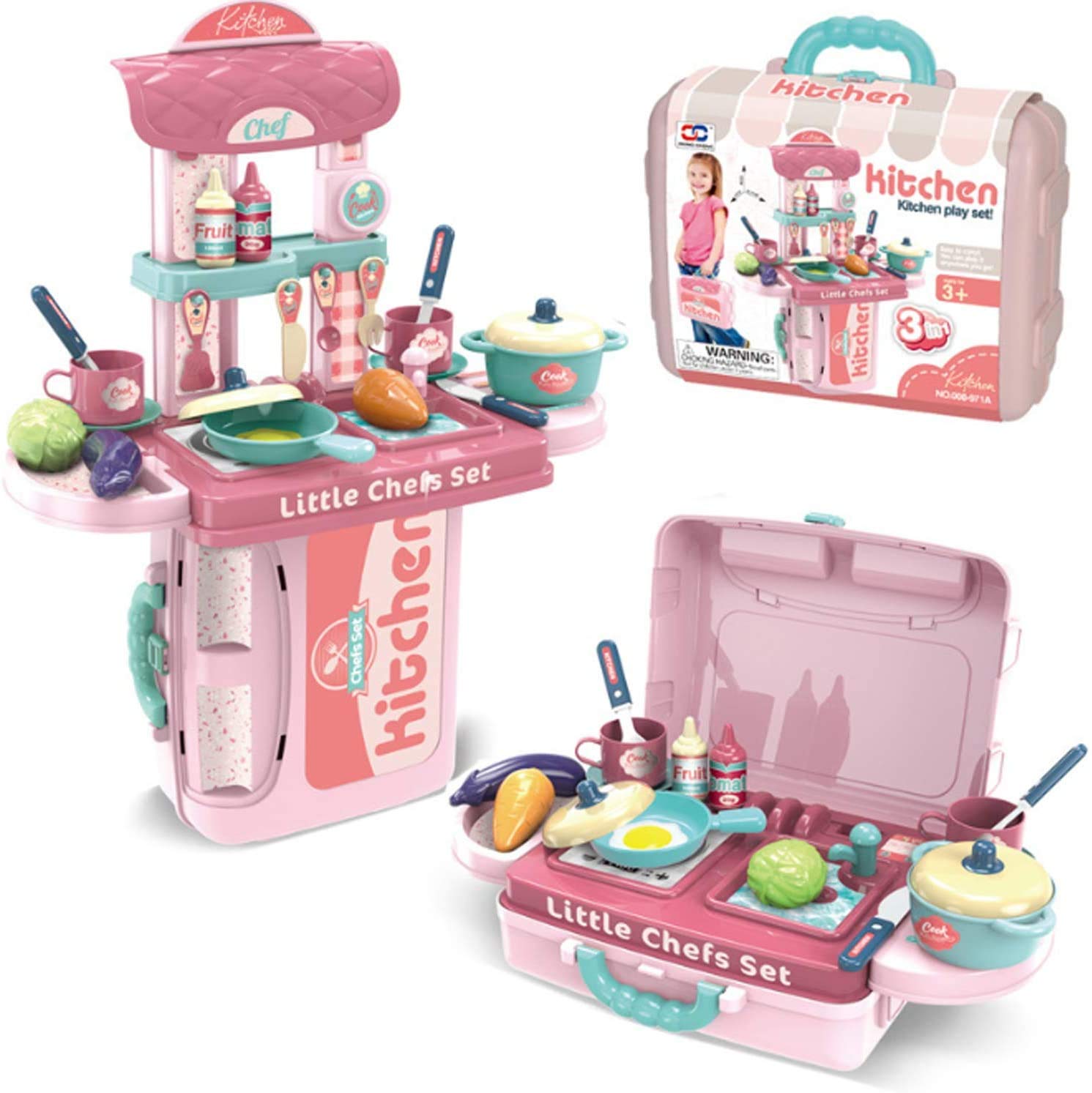3 in 1 kitchen suitcase for kids, kitchen set for kids, kitchen set for girls.