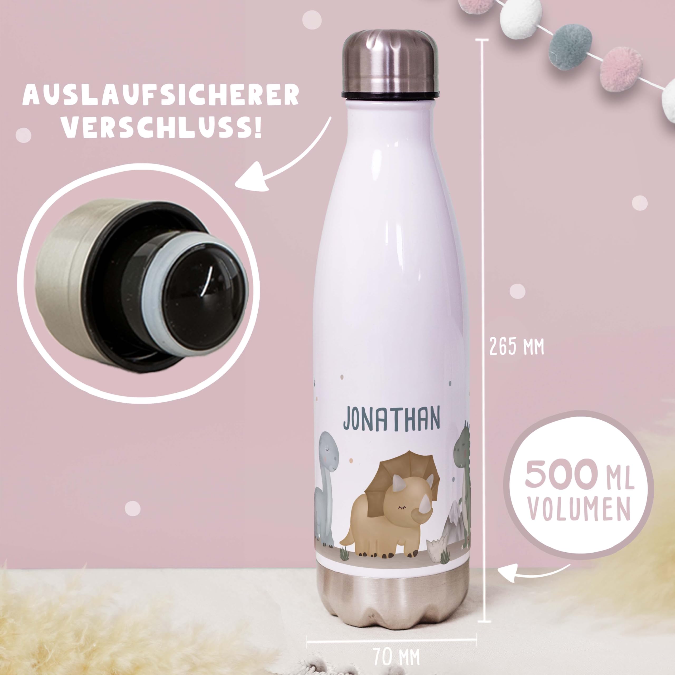 hellomini Mepal Lunch Set | Personalisiert | Mepal Brotdose Kinder & Trinkflasche 500ml | Personalisierte Brotdose & Trinkflasche Edelstahl | Geschenk zur Einschulung (Dinowelt, Box grün)