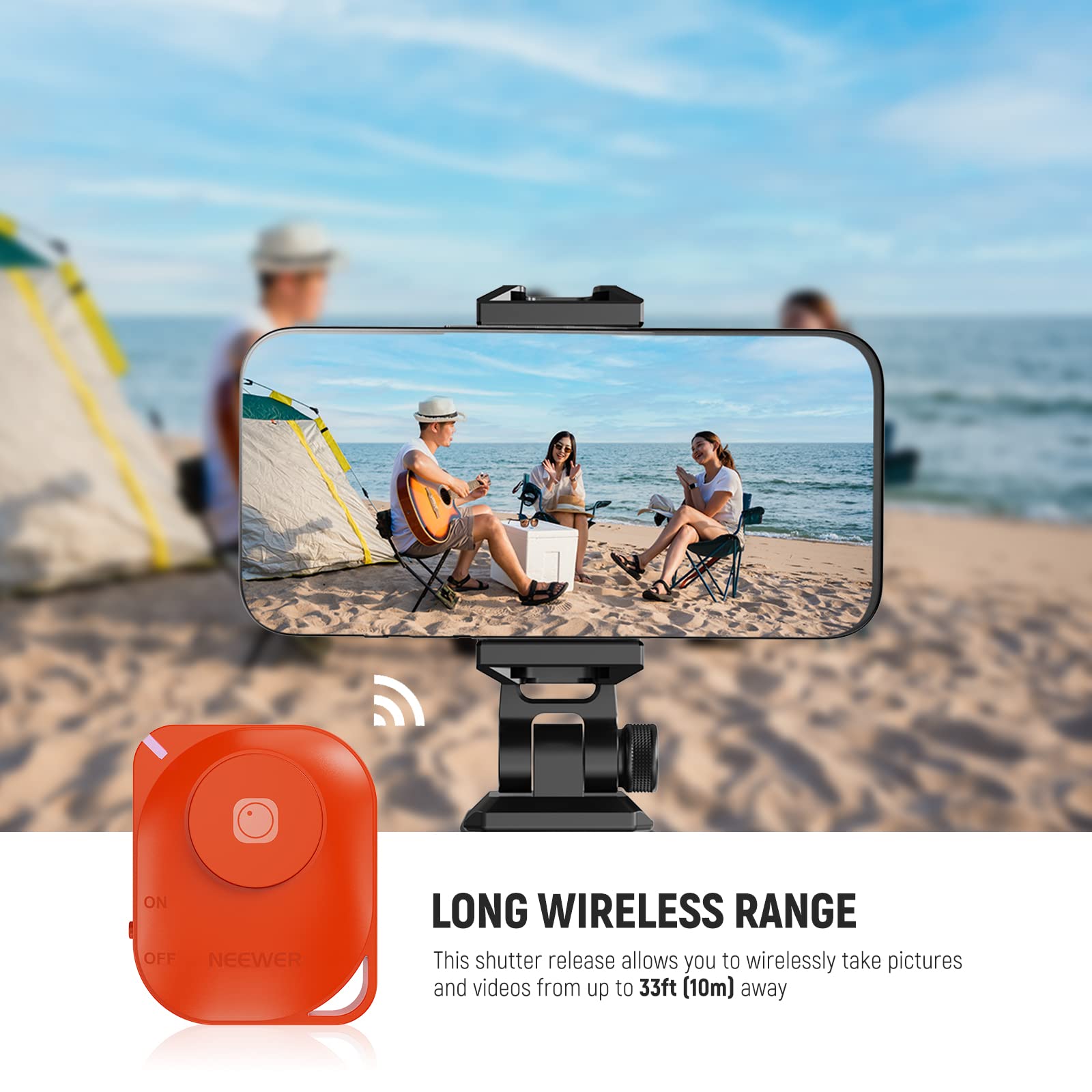 NEEWER RT116 zdalne sterowanie zdalnym wyzwalaczem Bluetooth do aparatów z smyczą na klucze, kompatybilny z telefonami komórkowymi iPhone, iPad, Android, do Instagramu, Snapchata, selfie, robienia zdjęć i nagrywania wideo