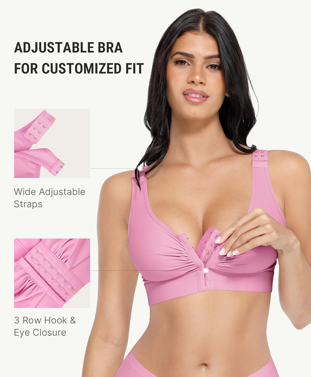 FeelinGirl Post Surgery Compression Bra for Women's Front Closure Bra with Adjustable Straps Wirefree - Image 3