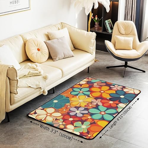 Miniatura 2 de Erosebridal Groovy - Alfombra de área de flores de 4 pies 11 pulgadas x 3 pies 3 pulgadas, alfombra antideslizante para sala de estar y fiesta de