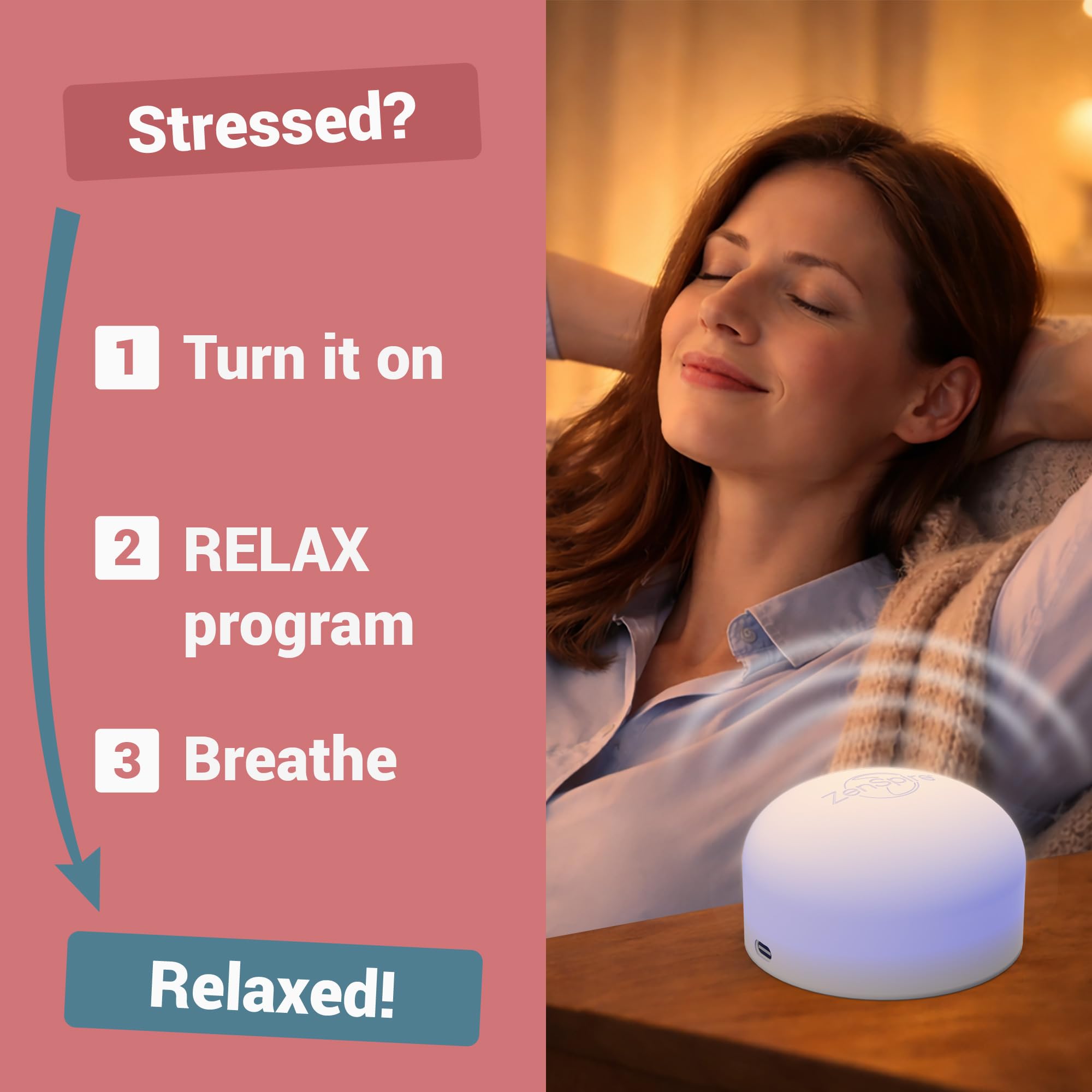 ZENSPIRE+ Dispositivo antiestrés | Dispositivo para la relajación y la meditación que favorece el sueño - Ayuda a conciliar el sueño y favorece el descanso y el bienestar | luz zen, sonido y vibración
