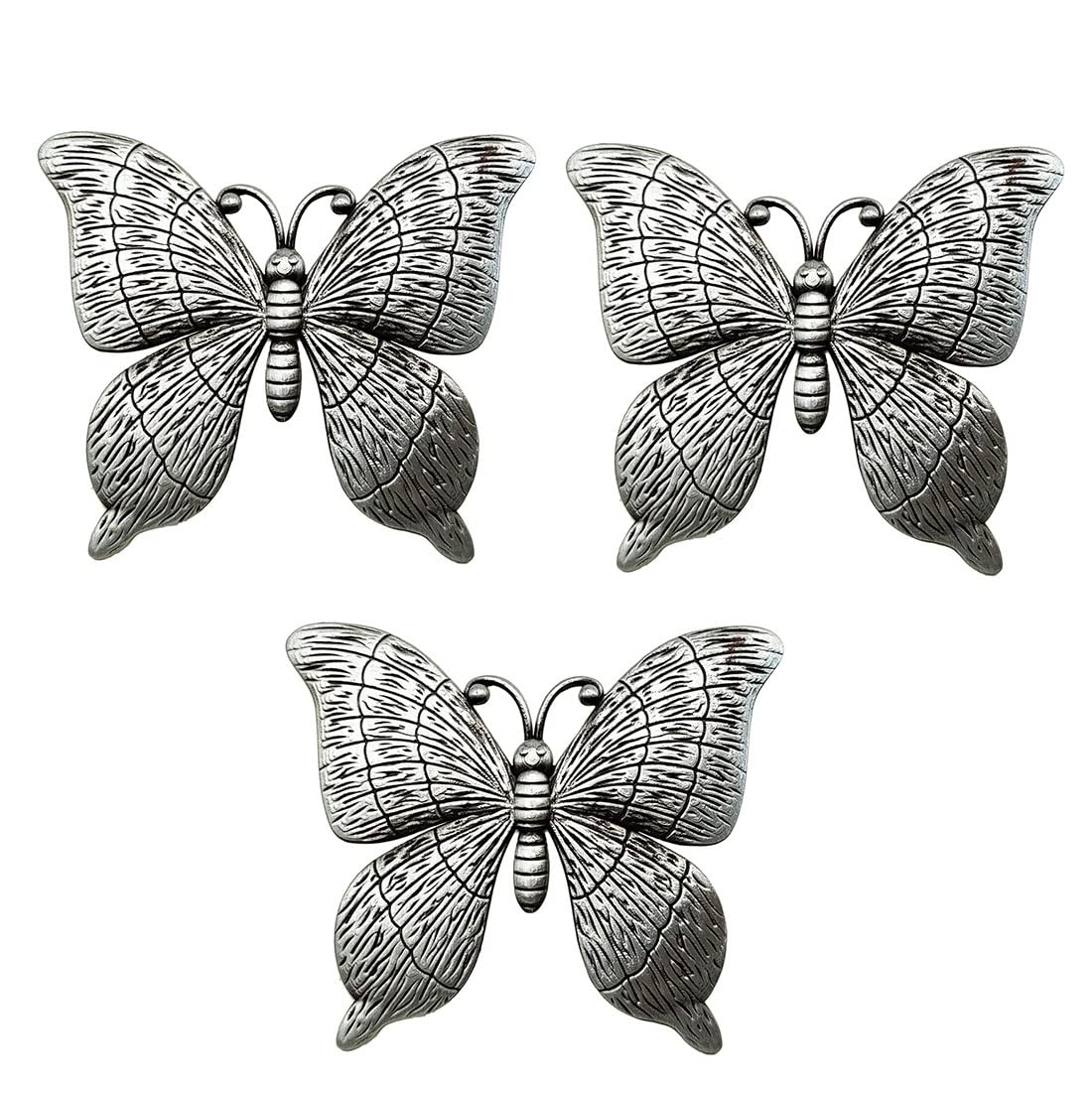 TONGNENGLIU 3-Pack Butterfly Drawer Knobs: Silver Metal Decorative Furniture Pulls Handles