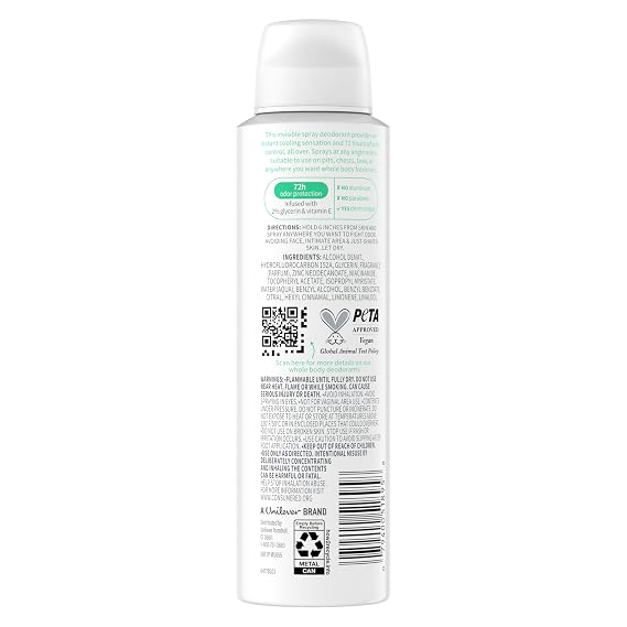 Dove Whole Body Deodorant Cooling Spray Sage & Lavender Aluminum Free 4oz