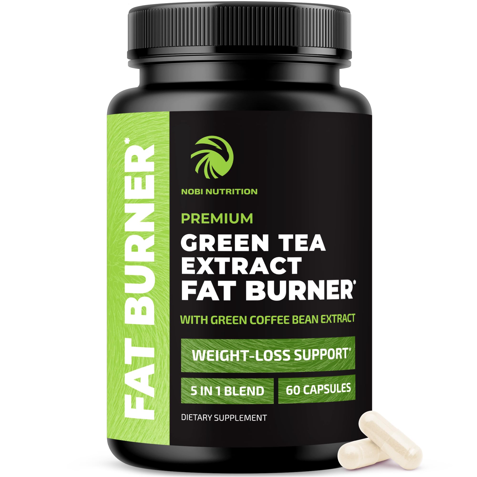 Green Tea Weight Loss Pills for Women & Men | 45% EGCG | Stomach Fat Burner, Metabolism Booster & Appetite Suppressant | Green Tea Fat Burner Diet Pills | Vegan Weight Loss Supplements | 60 Ct