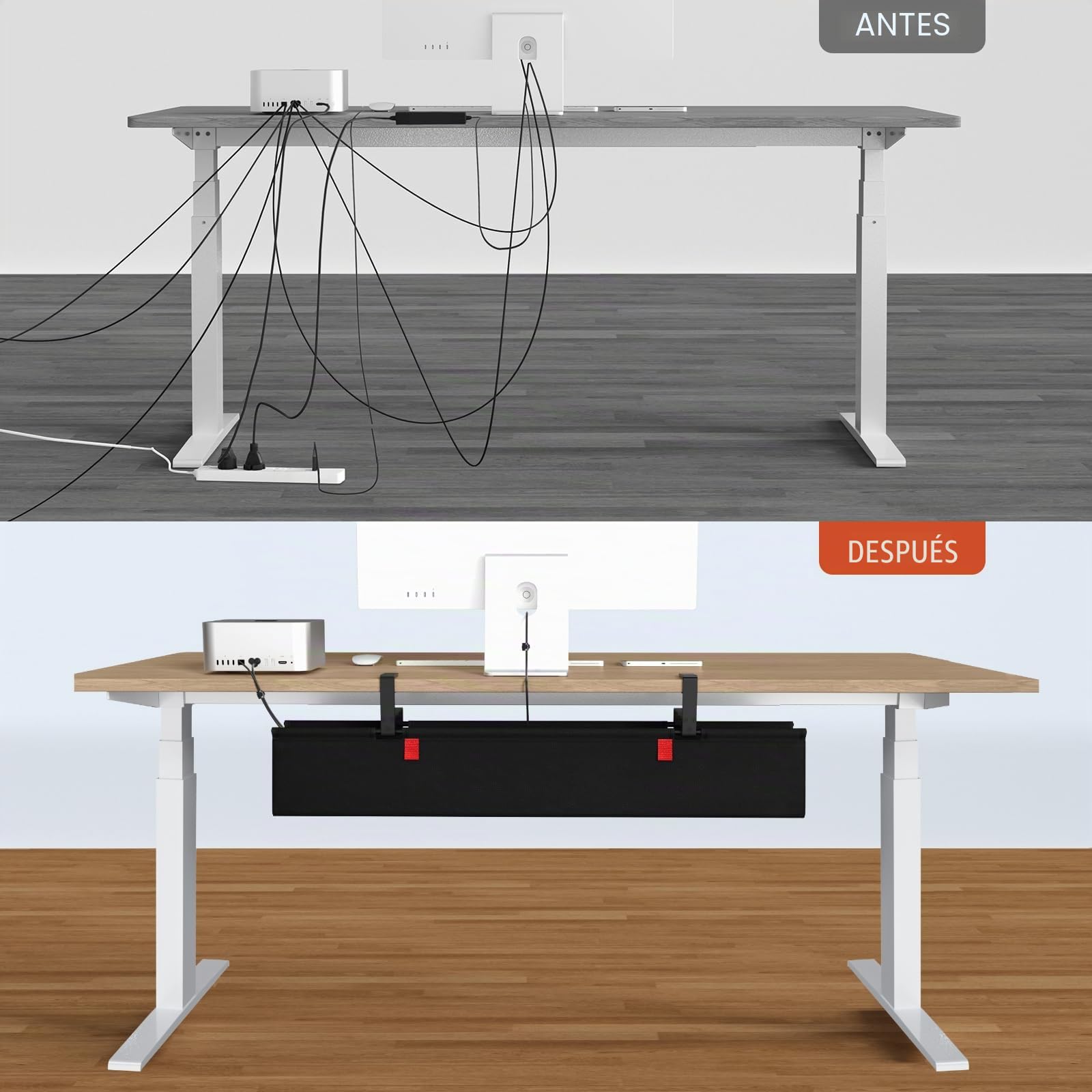 Univivi Bandeja de gestión de cables para debajo del escritorio, bandeja organizadora de cables de escritorio sin taladro de 36 pulgadas para gestión de cables, organizador de cables de montaje con