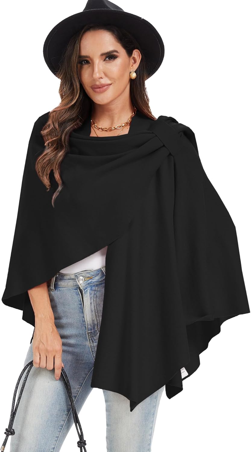 Moss Rose Womens Large Cross Front Poncho Sweater Wrap Topper Knitted Elegant Shawls Cape for Fall Winter - Image 7