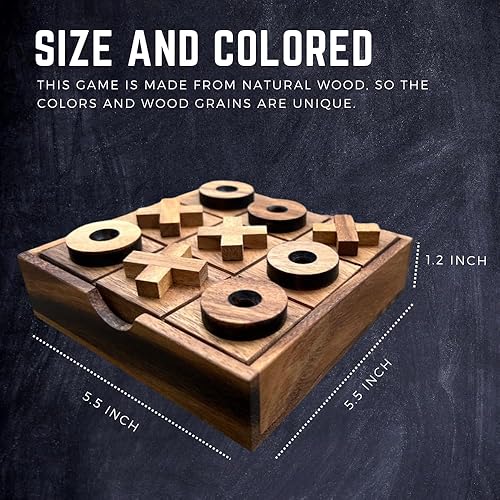 Miniatura 3 de NUTTA - TicTacToe Juego de madera tamaño 5.5 x 5.5 pulgadas, juegos de mesa de madera Tic Tac Toe, mesa de café, escritorio, juguete divertido para