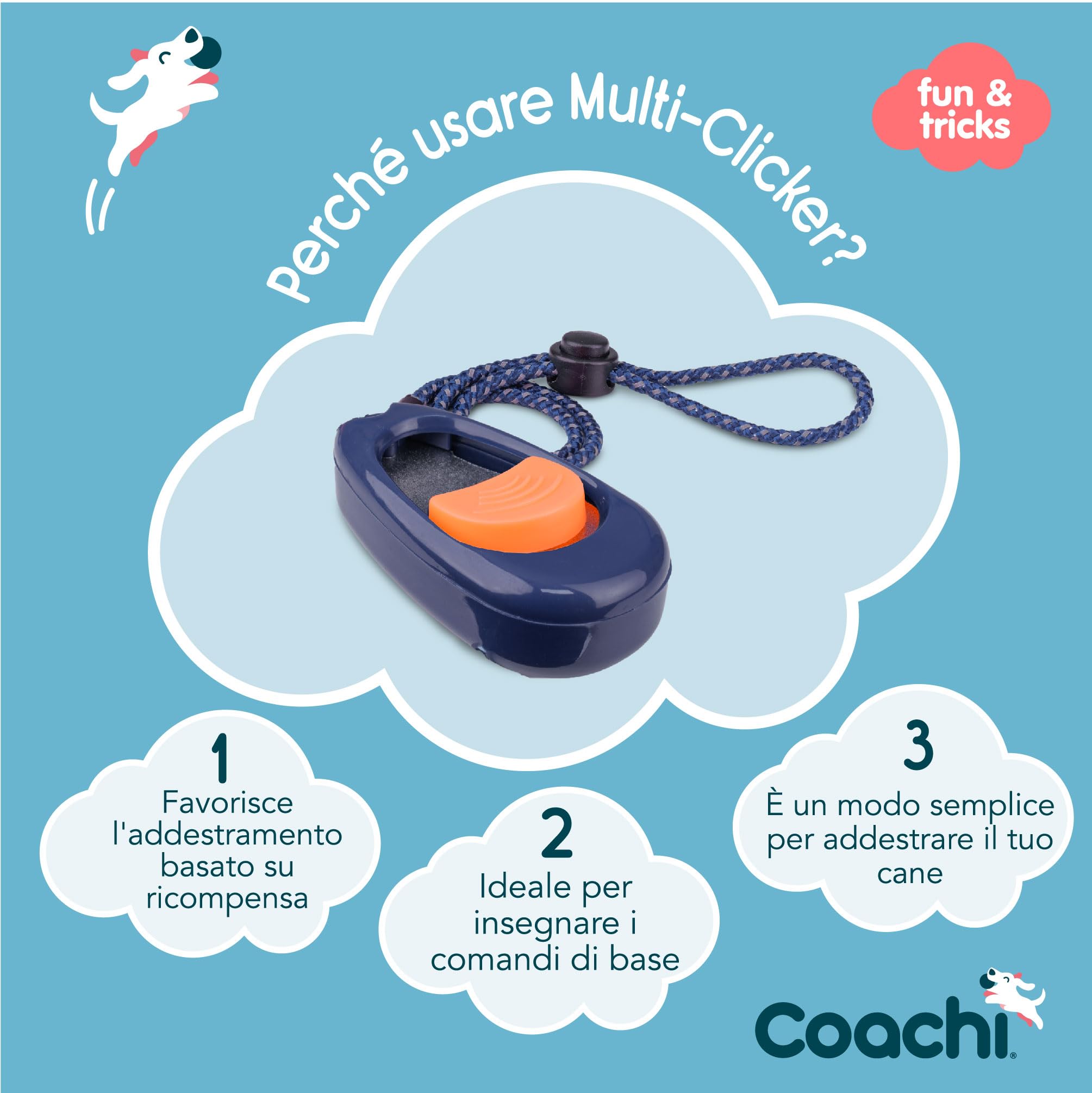 Coachi Multi-Clicker, Accessorio per Cani con Tre Livelli di Volume, Facile da premere, Cinturino da Polso Regolabile, clicker per Cani, Adatto per addestrare Anche Cani e Cuccioli sensibili.