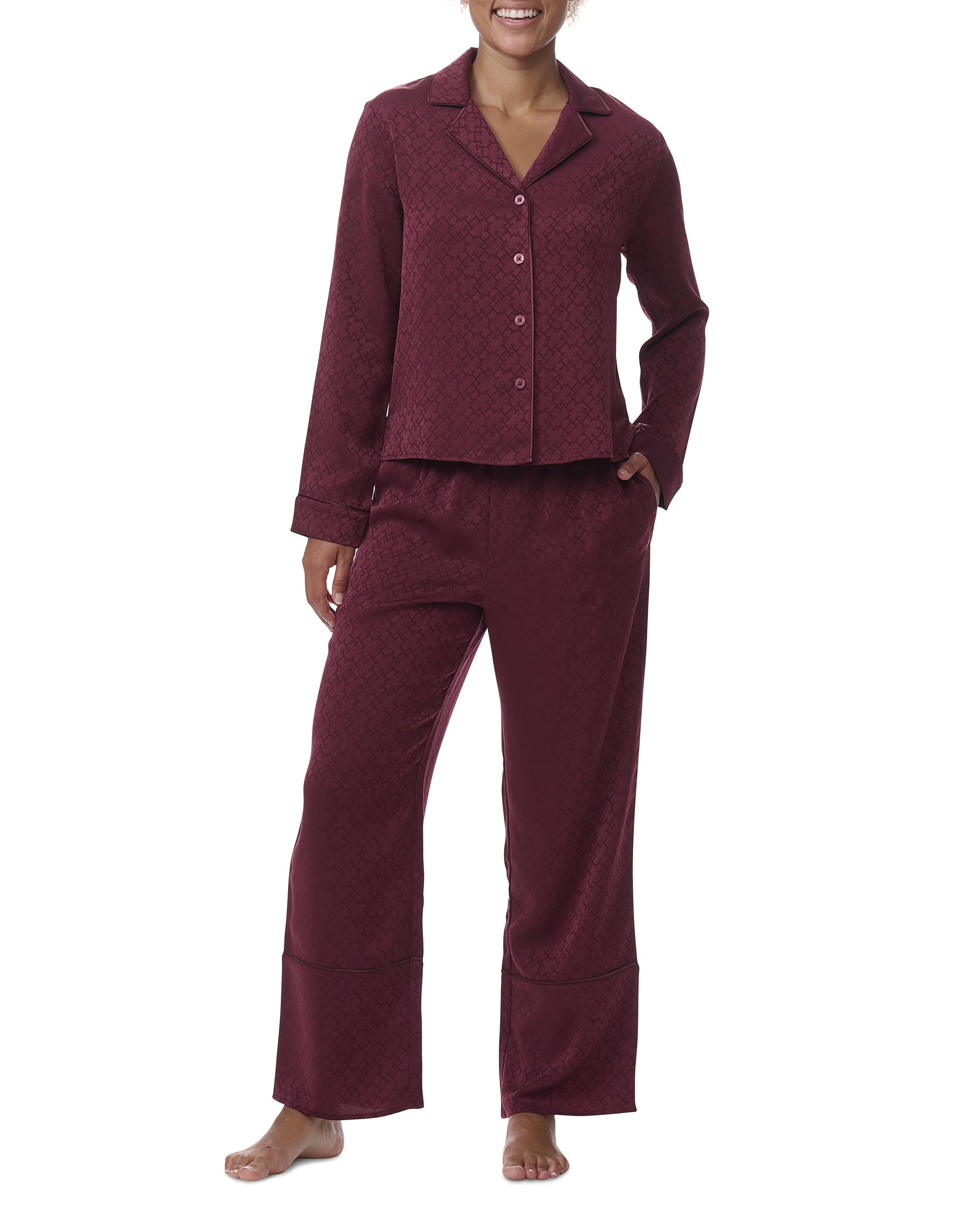 Tommy Hilfiger Women's Notch Top & Long Pant 2 Piece Pajama Set