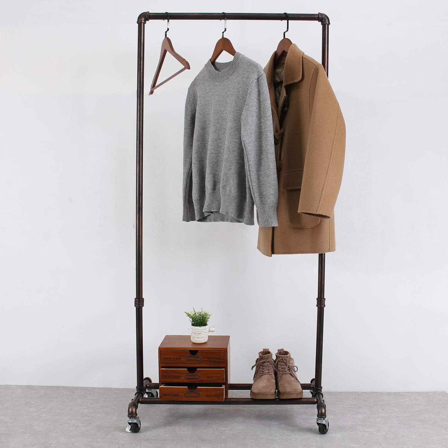 Buy Womio Industrial Iron Pipe Clothing Rack on Wheel, Clothing Retail