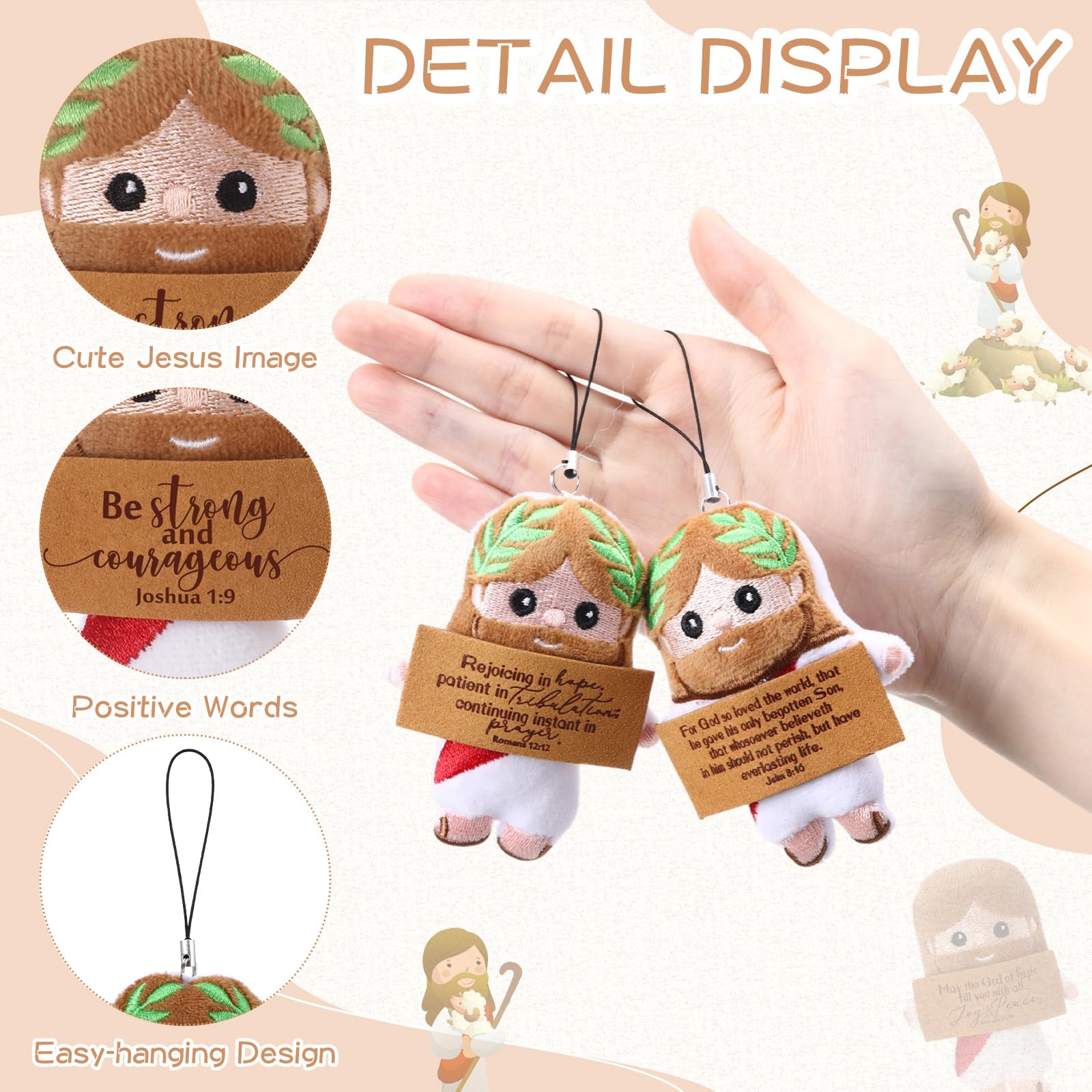 Newwiee 30 Positive Jesus Gift Plush Bulk Christian Gifts for Church Pendant Savior Religious Keychain with Inspirational Card for Sunday School Bible Study Group Baptism Party Favors Women Men