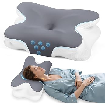 Neck Pillow - Orthopaedic Memory Foam Pillow - Ergonomic Pillow Against Neck Pain for Side Sleepers Back Sleepers and Stomach Sleepers with Ice Silk Cover Dark Gray
