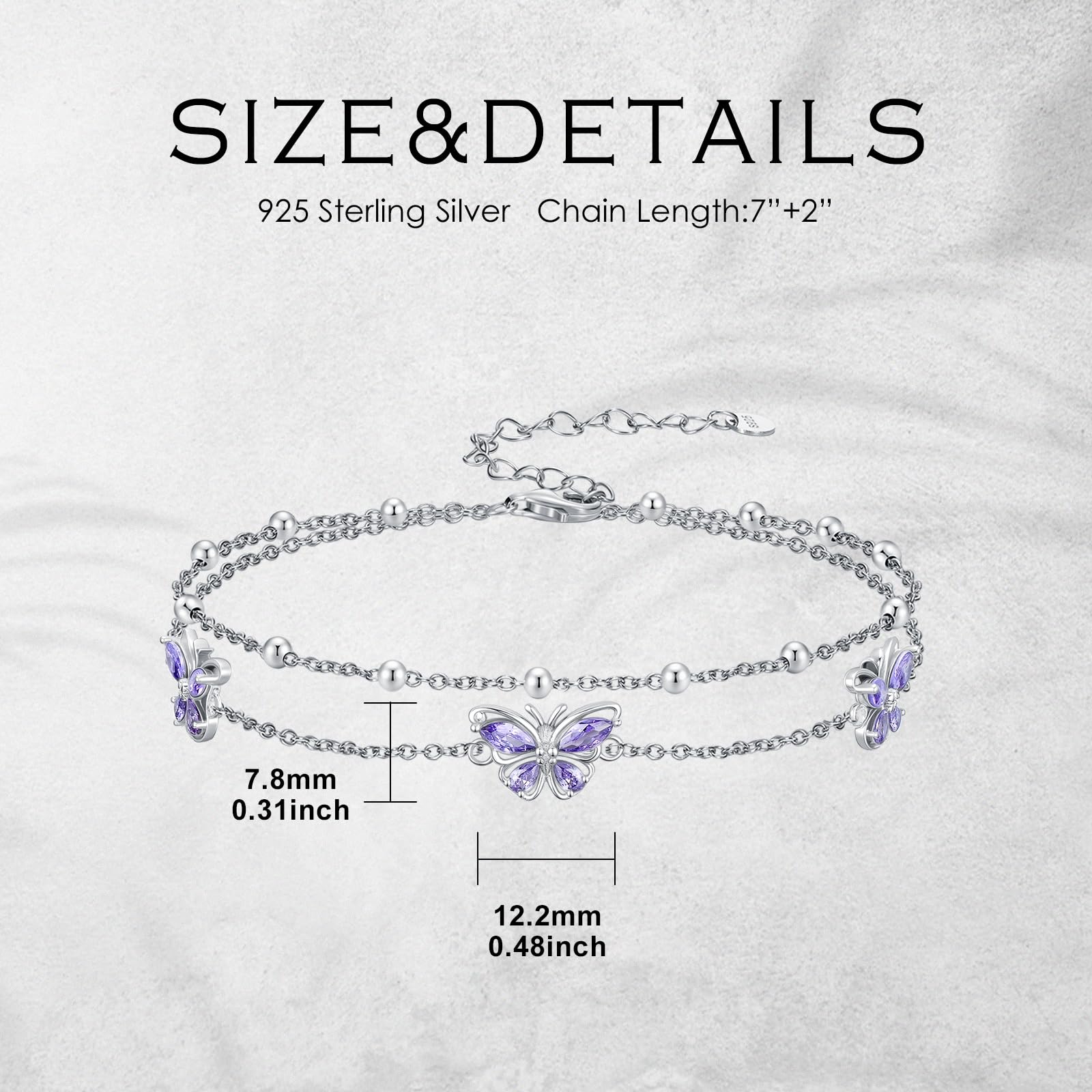 PROESS Schmetterlings Armband 925 Sterling Silber Glieder lila Doppel Armband Schmetterlings Schmuck Geschenke für Frauen Freundin Sie