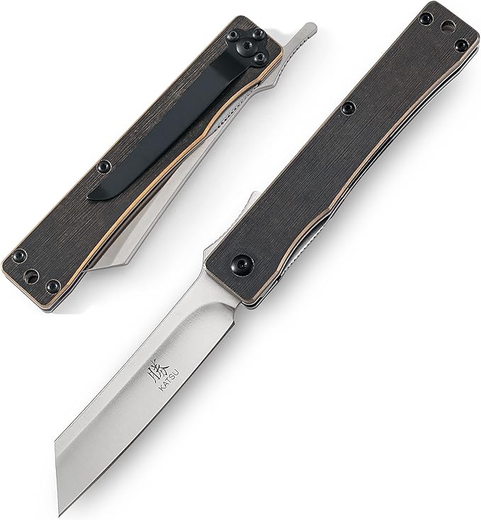 KATSU Japanese Razor Pocket Folding Knife, Handmade Brushed