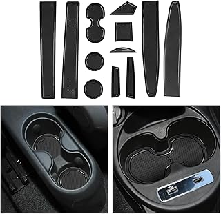 CDEFG Rubber Mats Car Centre Console Door Slot Non-Slip Compatible with Fiat 500 / Abarth 595 Non-Slip Mats Anti-Dust Cup Holder Rubber Mat Armrest Storage Interior Accessories (Black)