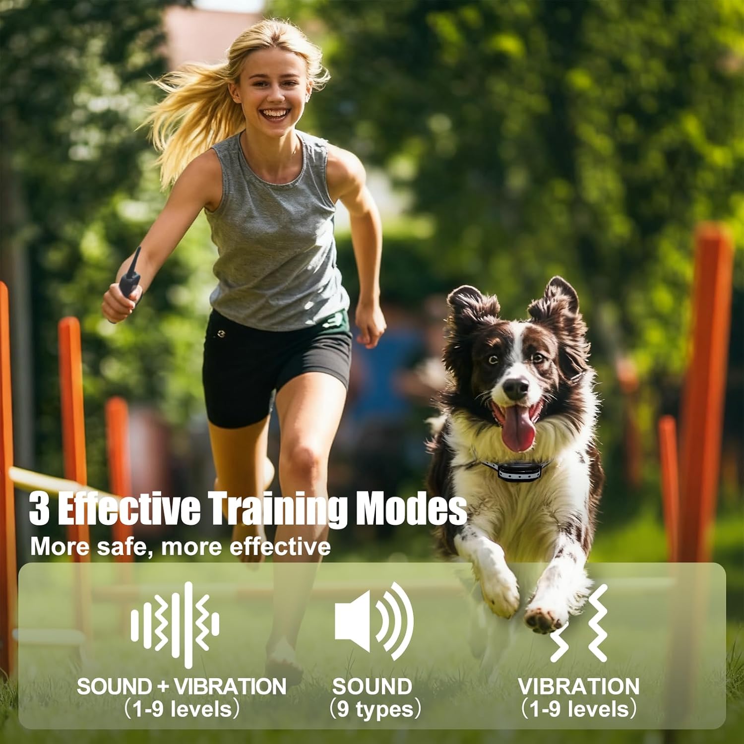 PERPETUAL No Shock Dog Vibration Collar for 2 Dogs, 3300FT Long Range, Waterproof Training Collar with 9 Beep & Vibration Modes, Black, 5-120 lbs