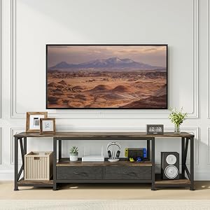 TV Stand for 65 Inches TV, Entertainment Center Television Stand with Fabric Drawers and Open Storage Shelves, Industrial TV Console Table for Living Room Bedroom - 55" Rustic Brown