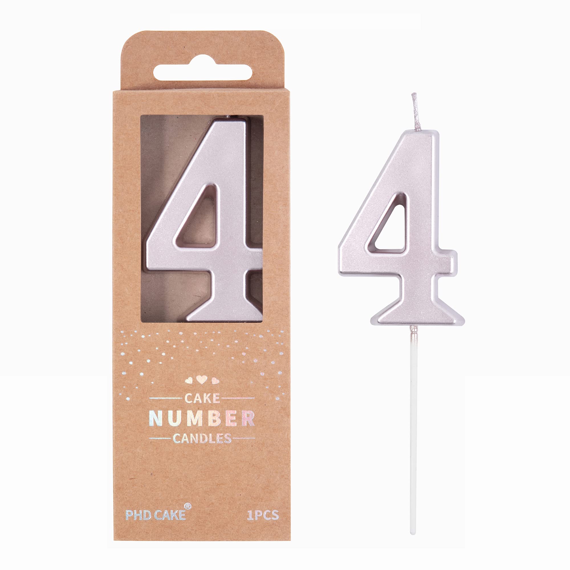2.76 Inch Modern Rose Gold 4 Number Birthday Candles