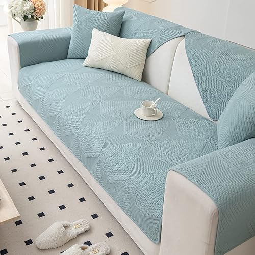 Miniatura 3 de vctops Funda de sofá de estilo granja de color sólido con bordado, funda de sofá seccional acolchada de algodón, funda de sofá lavable