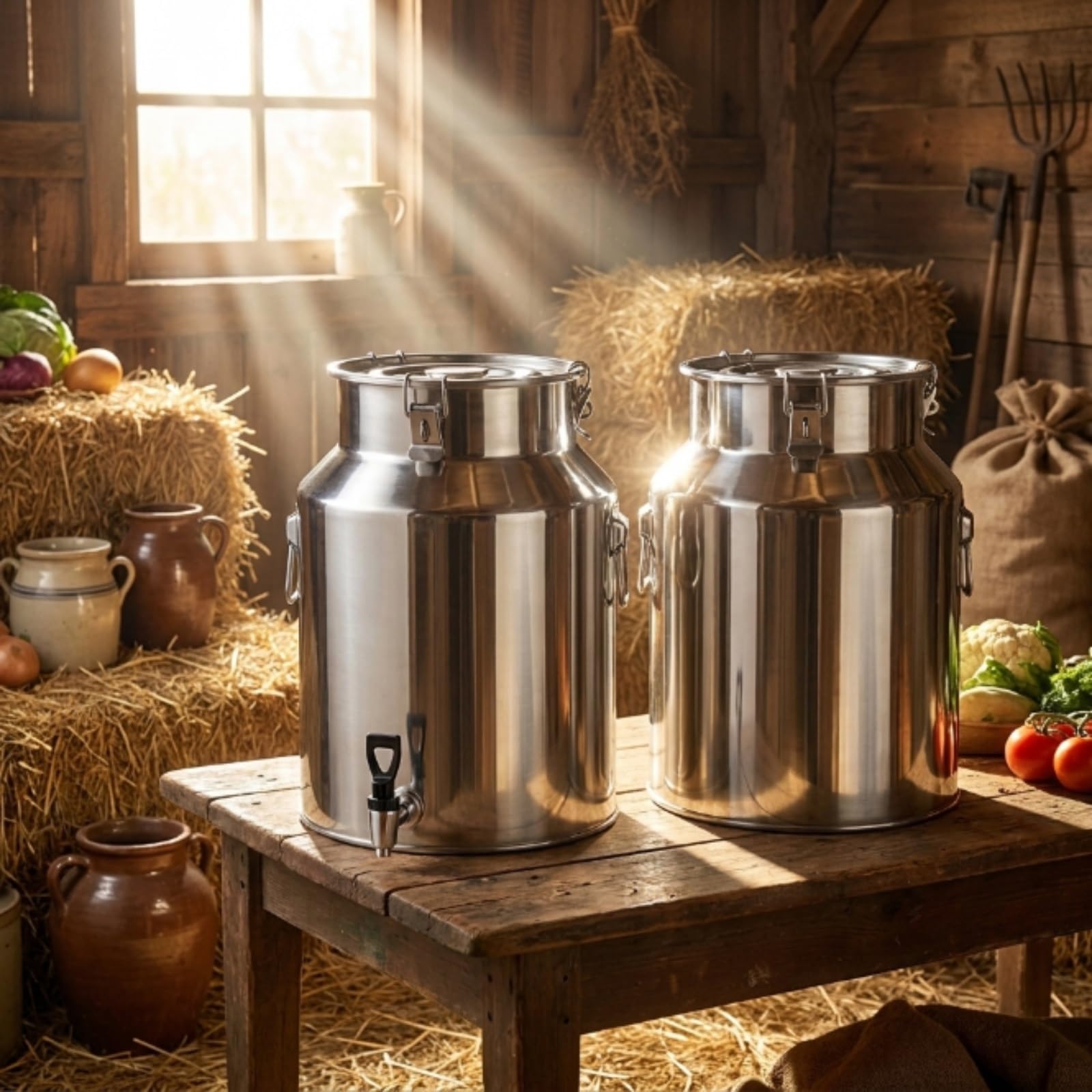 Jarra de Leche con Grifo Acero Inoxidable 304 Cubo Leche Hermético 24L | Bidón Aceite de Oliva y Vino con Tapa Sellada Antigoteo para Cocina Granja Hostelería(With Spigot,18L/4.8 Gal)