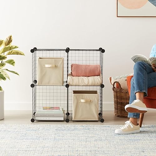 Miniatura 2 de Tienda Basics Estantes de almacenamiento de rejilla de alambre de 4 cubos, cubos apilables de 14 x 14 pulgadas, color negro