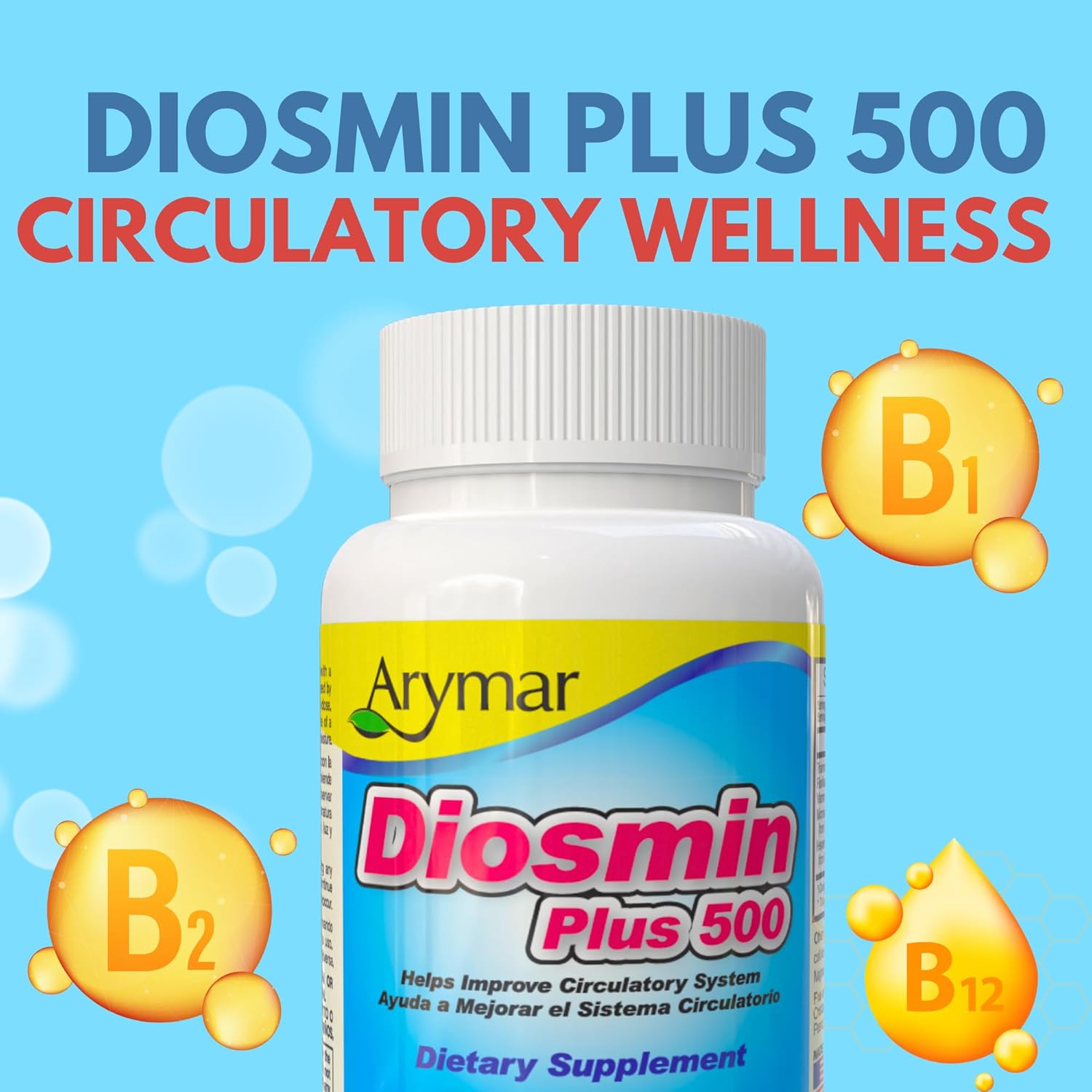 Arymar Diosmin Plus 500 - Circulatory System Support Supplement, 500mg, 120 Capsules