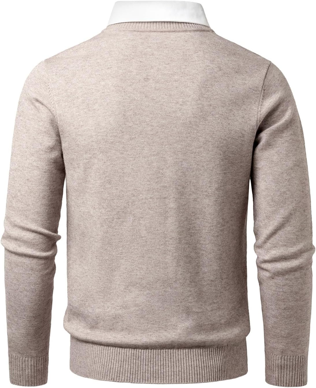 Men's Crew Neck Jumpers Knitted Sweater with Mock Shirt Neck Casual Business Knitwear Pullover Solid Color